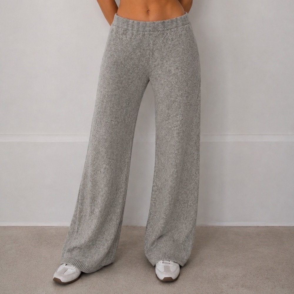 Gap Gray High Rise Wide Leg Knit‎ Sweater Pants Lounge Cozy Minimalist XL bb